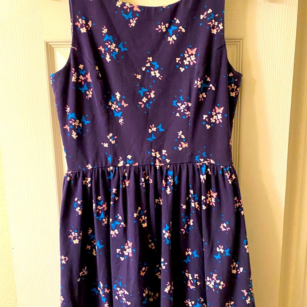 LC Lauren Conrad Navy Blue print knit dress Sz. S - Picture 2 of 3